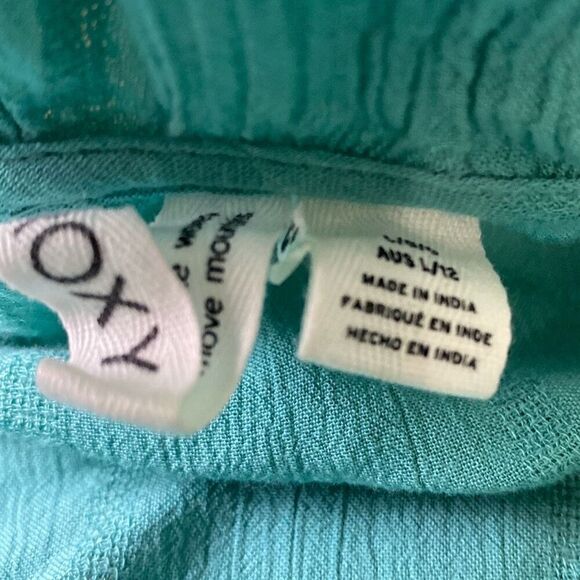 Roxy Second Look Dress Sz L Turquoise Blue coastal cowgirl boho gauze - Picture 7 of 11
